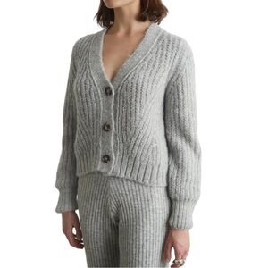 Arlene Knitted Short V neck Gray Chunky Cardigan Sweater